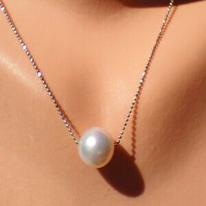 Sterling Silver White Pearl Solitaire Necklace